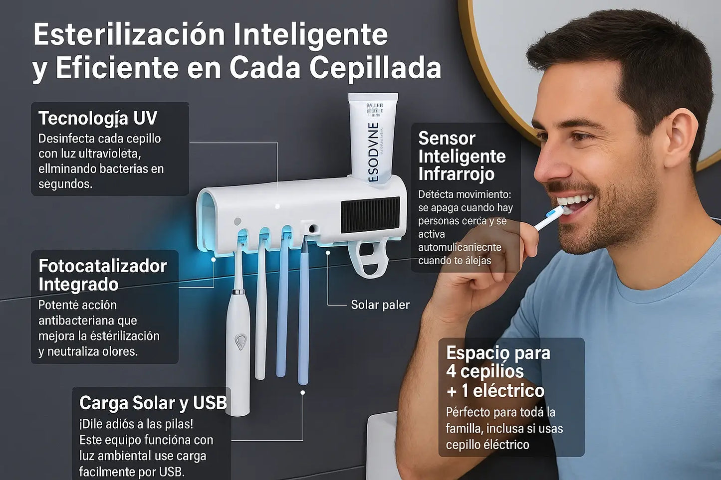 SOPORTE ESTERILIZADOR UV-DISPENSADOR DE CREMA