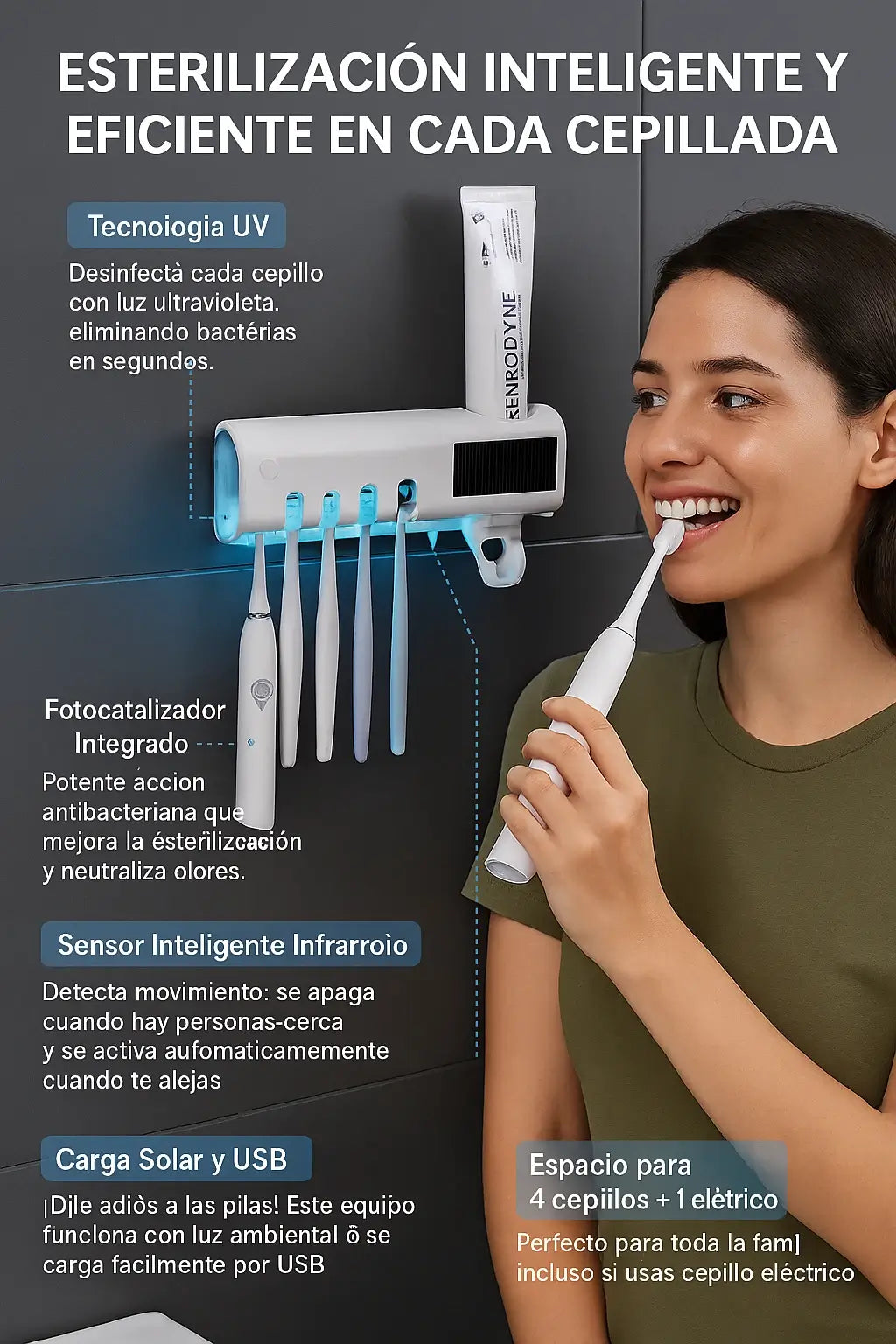 SOPORTE ESTERILIZADOR UV-DISPENSADOR DE CREMA