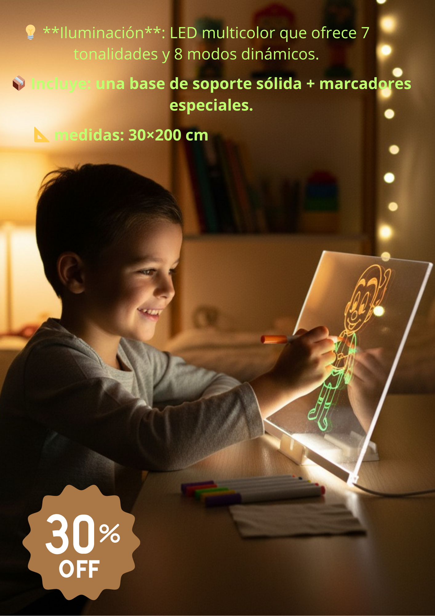 “Pizarra Mágica LED ✨ – Dibuja, escribe y brilla con luz y color”